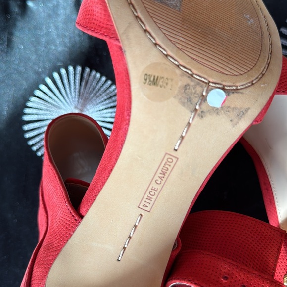 Red Suede Leather Ankle Strap Heels, New, 9.5 - Picture 6 of 8